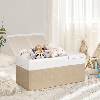 85L Large Toy Storage Box with Lid & Dividers, Grey & White
