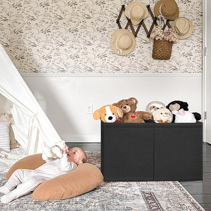 85L Large Toy Storage Box with Lid & Dividers, Grey & White