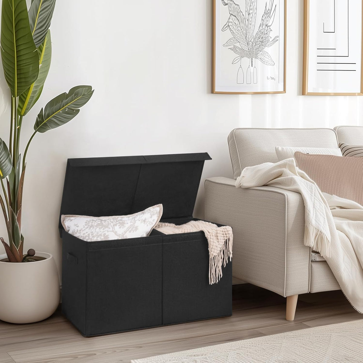 85L Large Toy Storage Box with Lid & Dividers, Grey & White