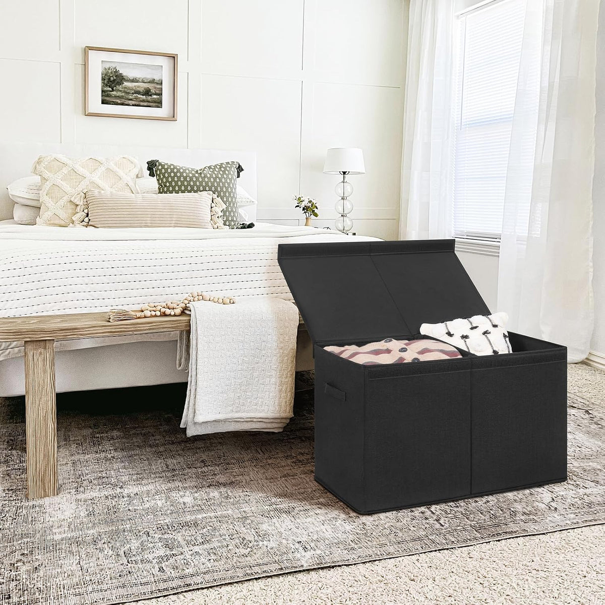 85L Large Toy Storage Box with Lid & Dividers, Grey & White