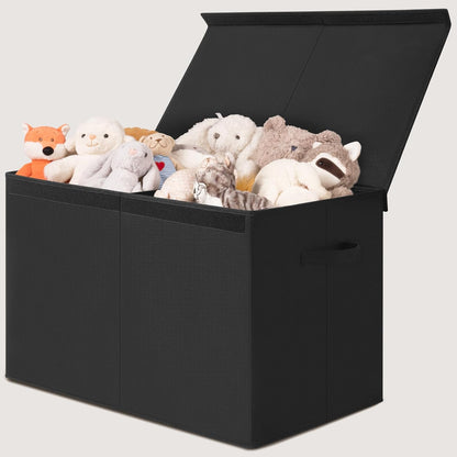 85L Large Toy Storage Box with Lid & Dividers, Grey & White
