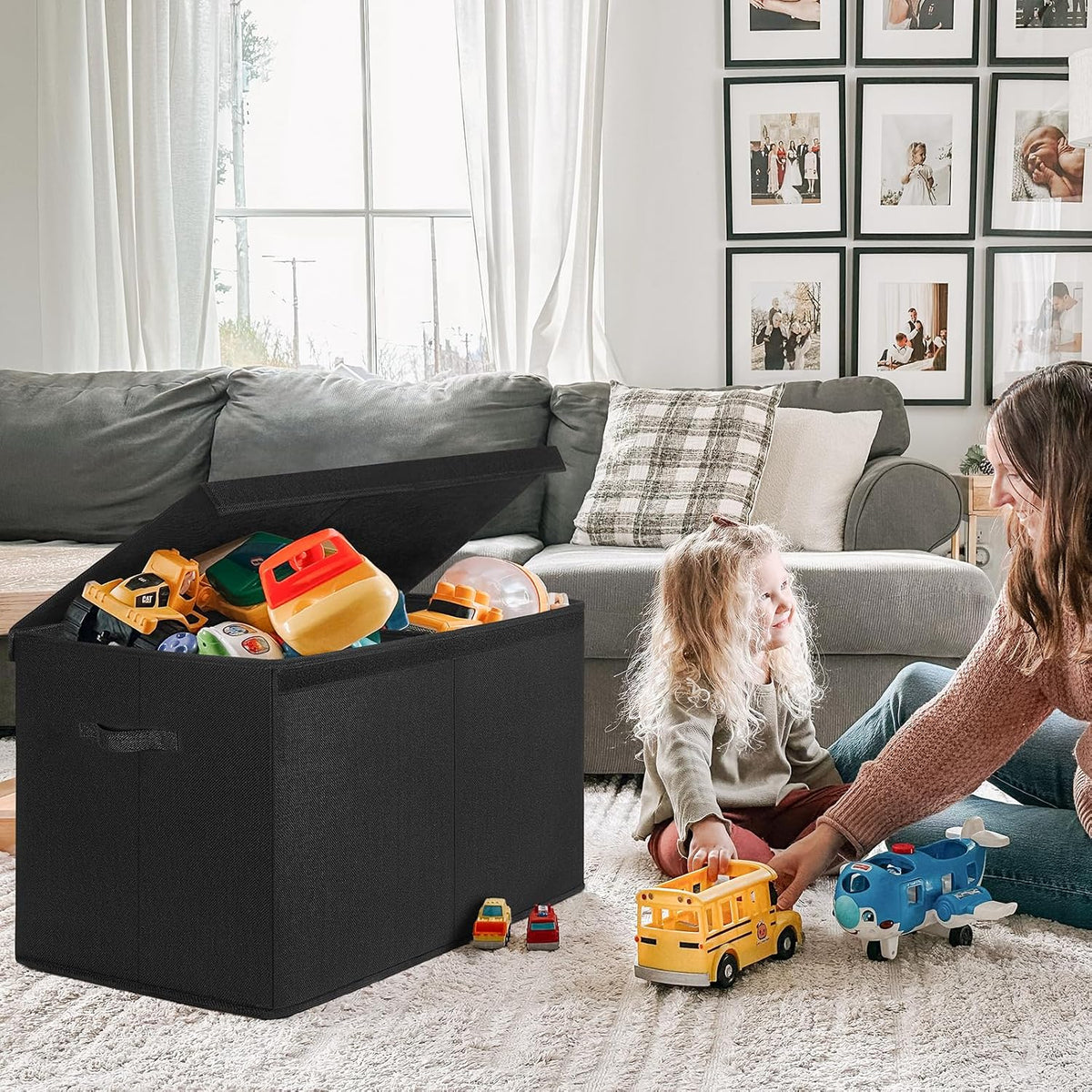 85L Large Toy Storage Box with Lid & Dividers, Grey & White