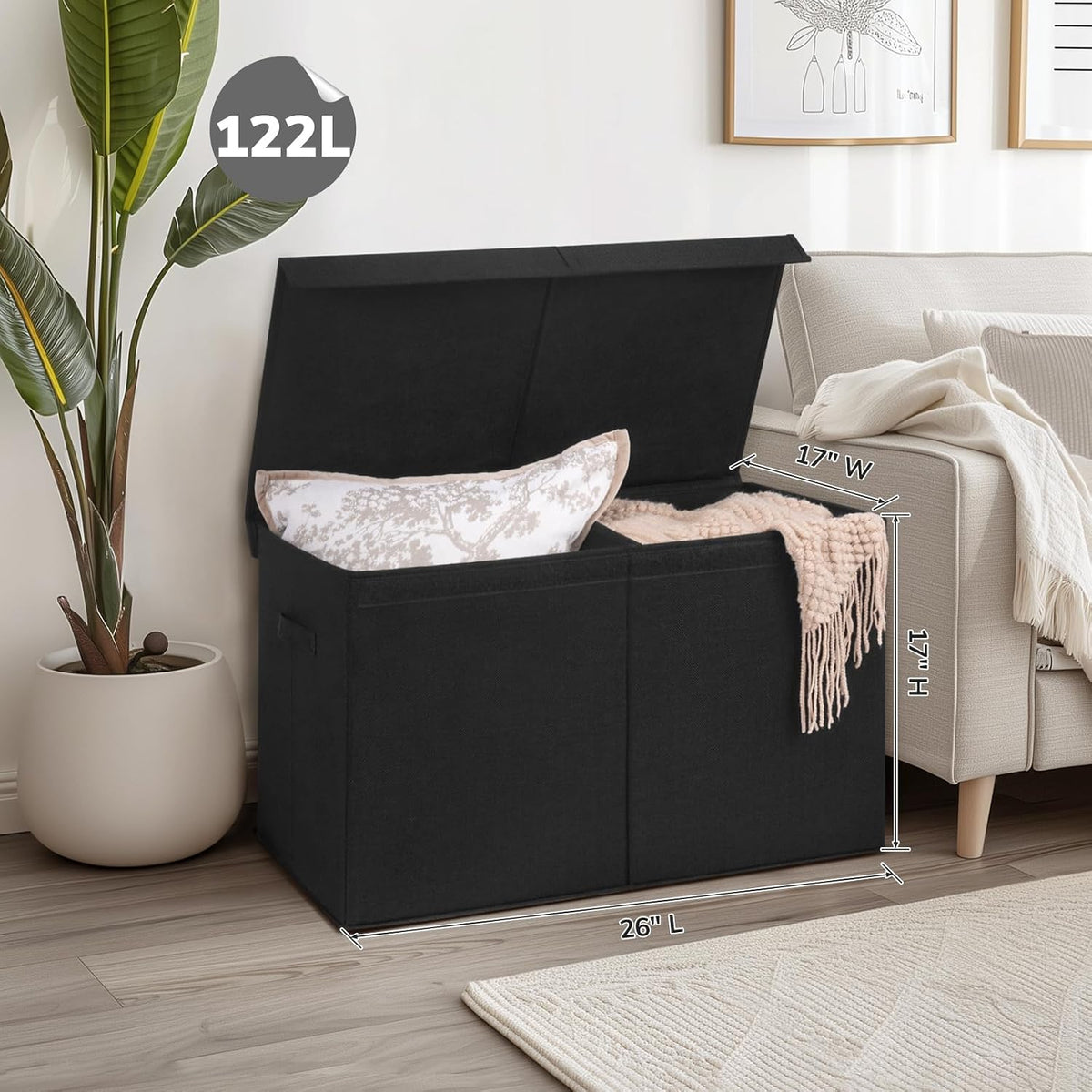 85L Large Toy Storage Box with Lid & Dividers, Grey & White