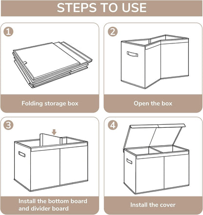 85L Large Toy Storage Box with Lid & Dividers, Grey & White