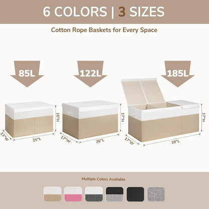 85L Large Toy Storage Box with Lid & Dividers, Grey & White