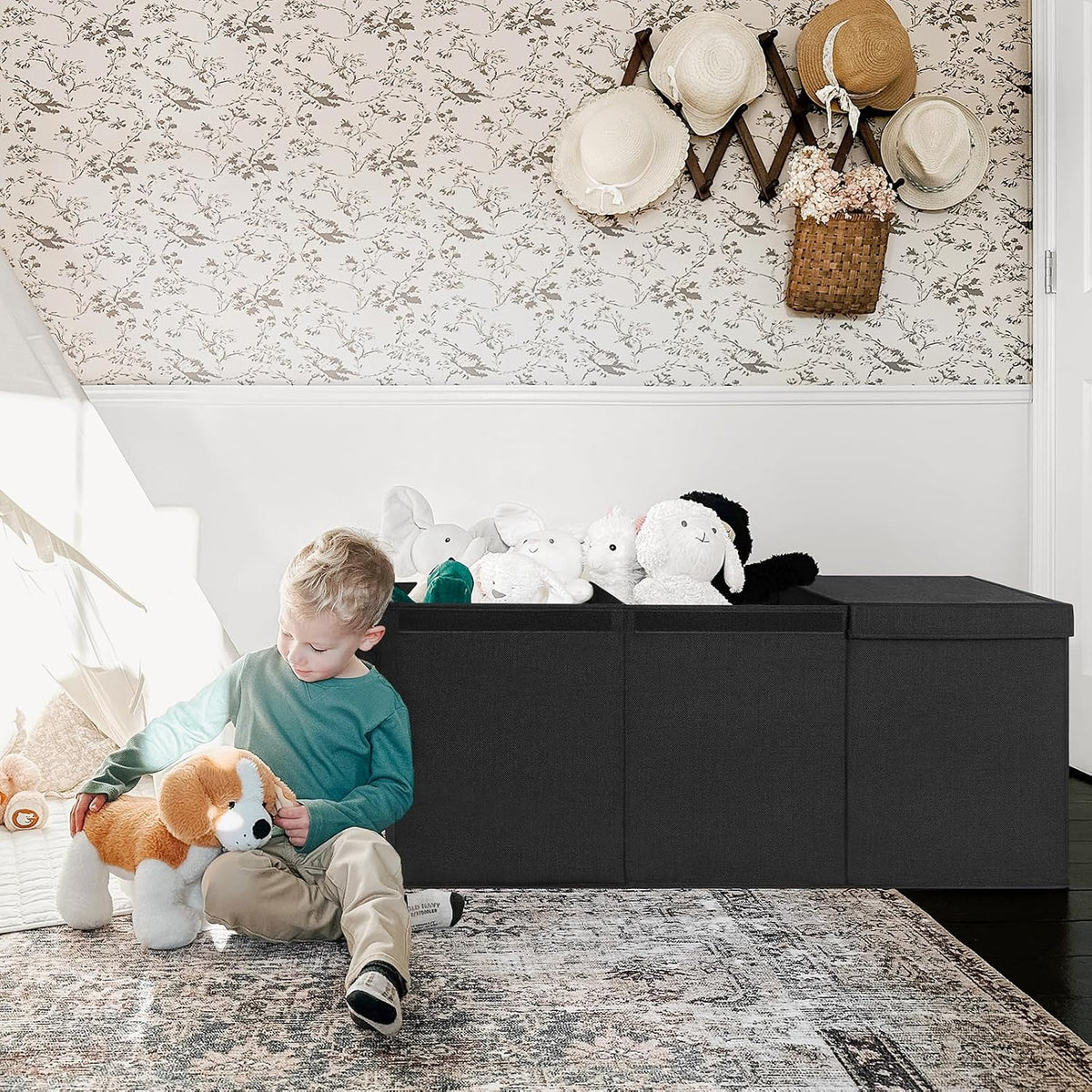 85L Large Toy Storage Box with Lid & Dividers, Grey & White