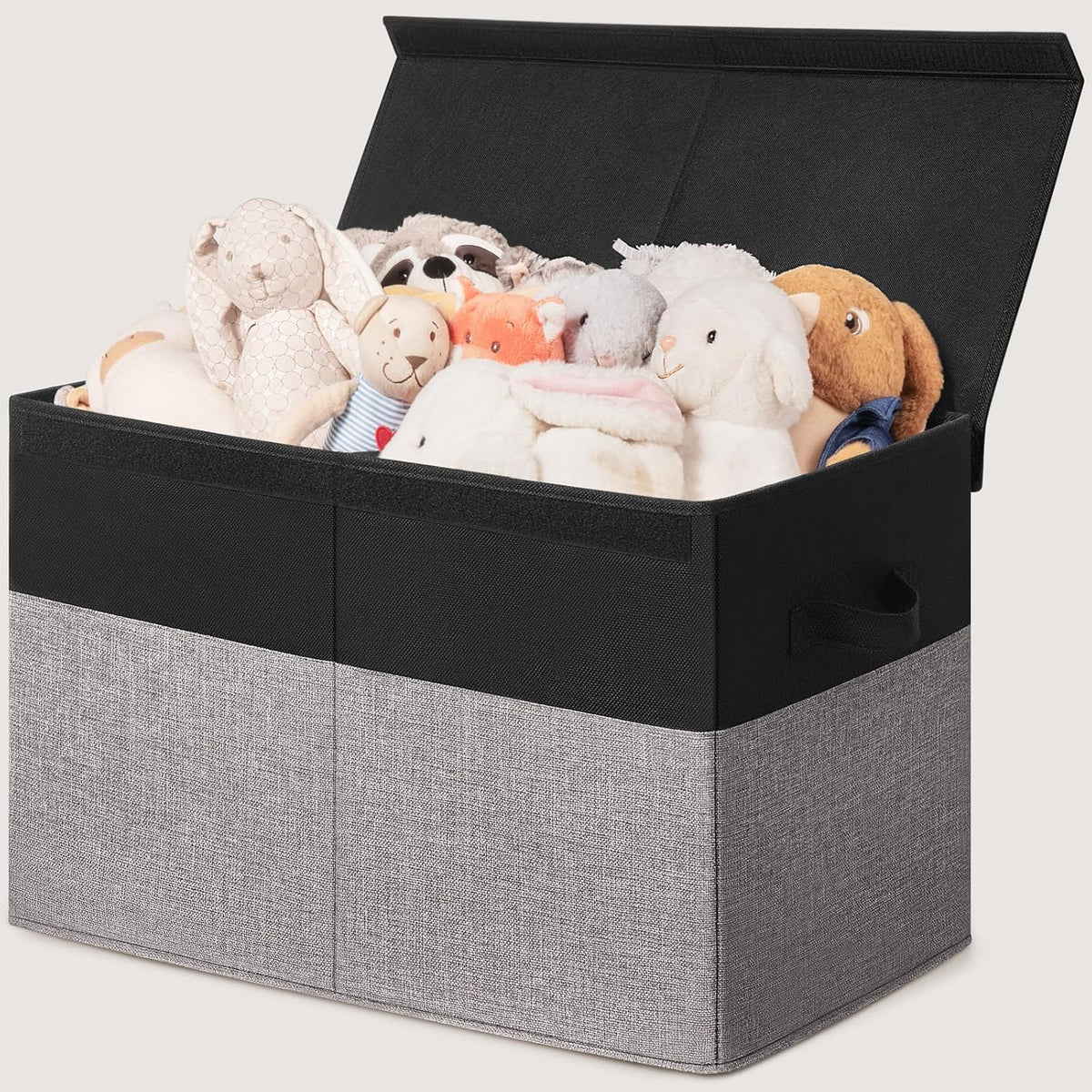 85L Large Toy Storage Box with Lid & Dividers, Grey & White