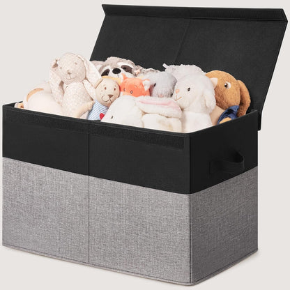 85L Large Toy Storage Box with Lid & Dividers, Grey & White