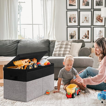 85L Large Toy Storage Box with Lid & Dividers, Grey & White