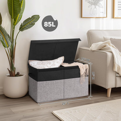 85L Large Toy Storage Box with Lid & Dividers, Grey & White