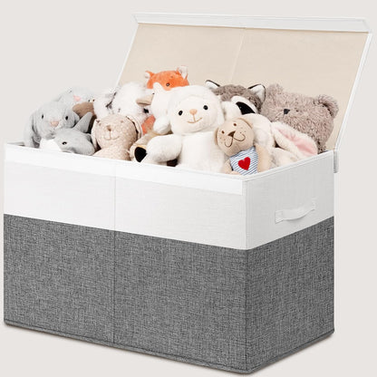85L Large Toy Storage Box with Lid & Dividers, Grey & White