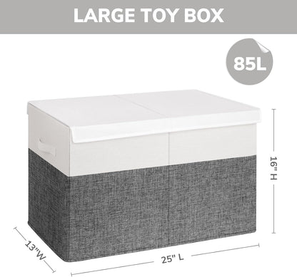 85L Large Toy Storage Box with Lid & Dividers, Grey & White