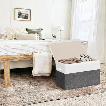 85L Large Toy Storage Box with Lid & Dividers, Grey & White