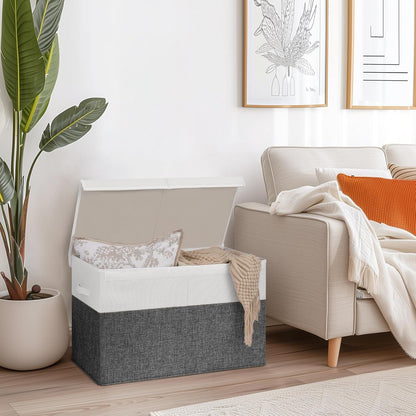 85L Large Toy Storage Box with Lid & Dividers, Grey & White