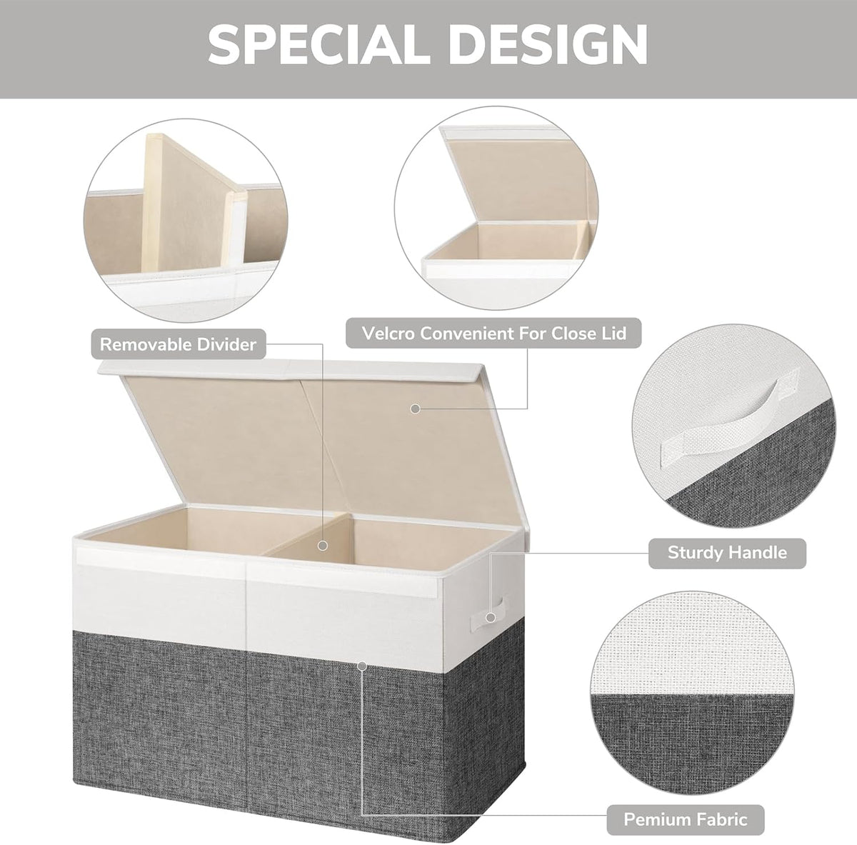 85L Large Toy Storage Box with Lid & Dividers, Grey & White