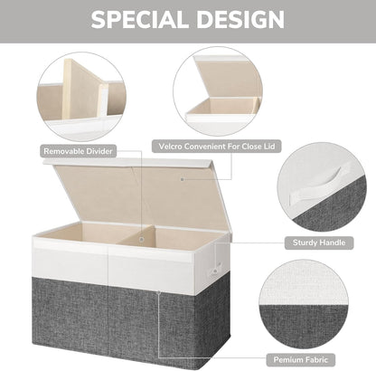 85L Large Toy Storage Box with Lid & Dividers, Grey & White