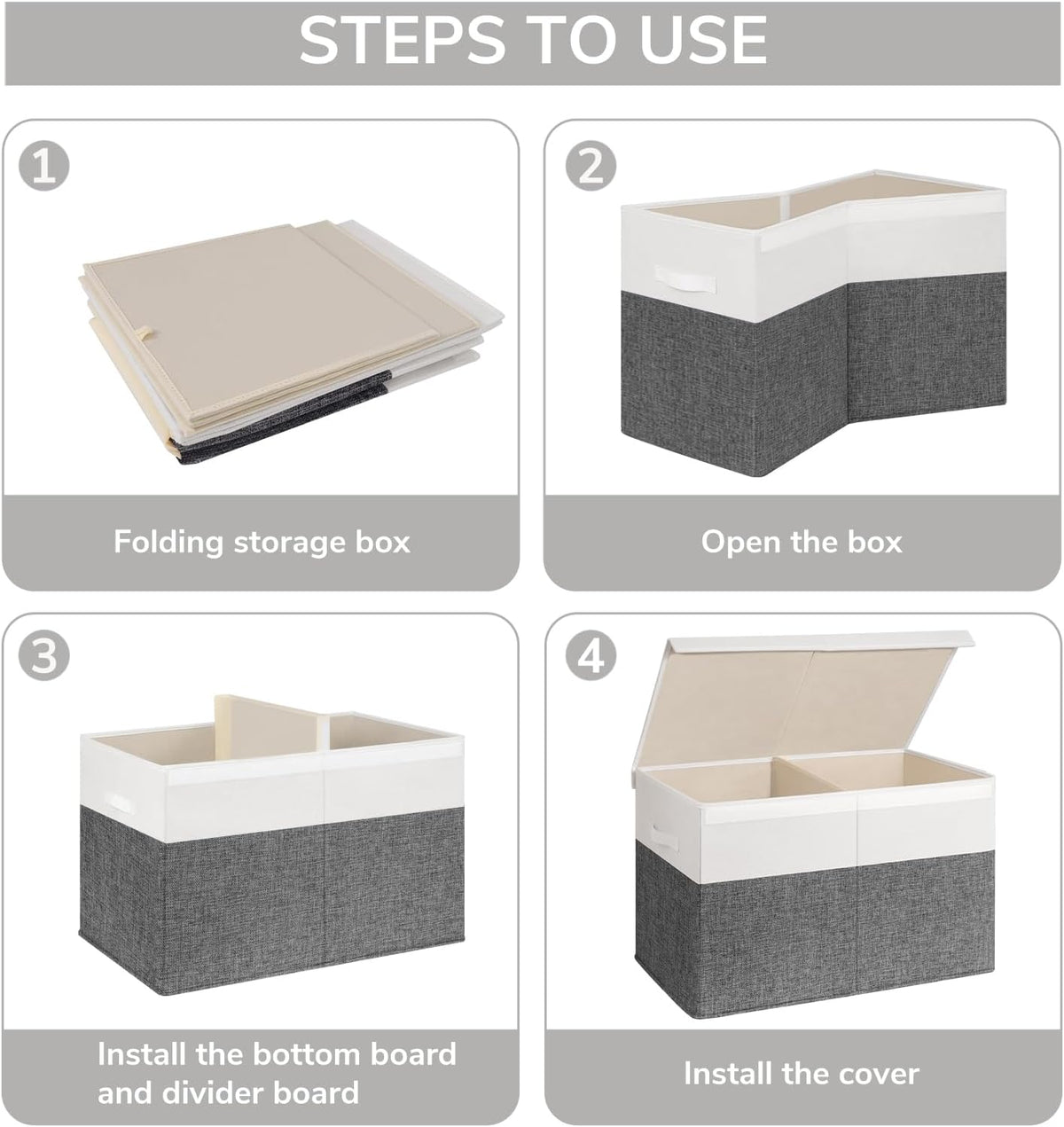 85L Large Toy Storage Box with Lid & Dividers, Grey & White