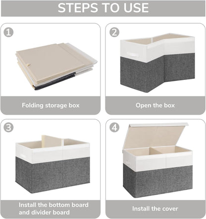 85L Large Toy Storage Box with Lid & Dividers, Grey & White