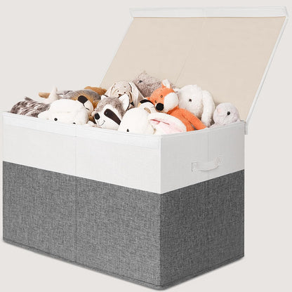 85L Large Toy Storage Box with Lid & Dividers, Grey & White