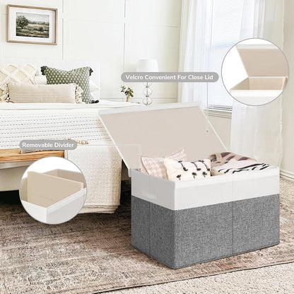 85L Large Toy Storage Box with Lid & Dividers, Grey & White