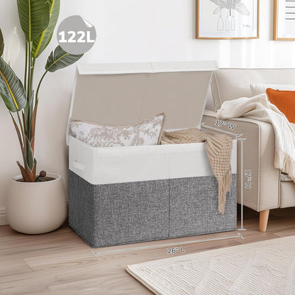 85L Large Toy Storage Box with Lid & Dividers, Grey & White