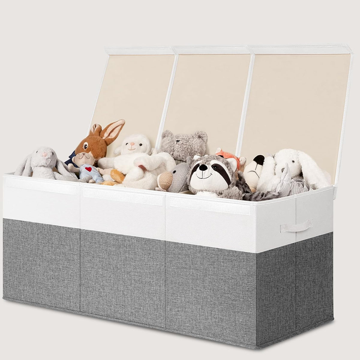 85L Large Toy Storage Box with Lid & Dividers, Grey & White