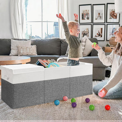 85L Large Toy Storage Box with Lid & Dividers, Grey & White