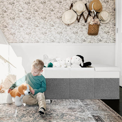 85L Large Toy Storage Box with Lid & Dividers, Grey & White