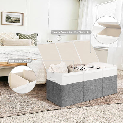 85L Large Toy Storage Box with Lid & Dividers, Grey & White