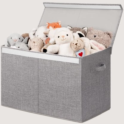 85L Large Toy Storage Box with Lid & Dividers, Grey & White