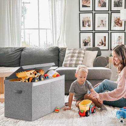 85L Large Toy Storage Box with Lid & Dividers, Grey & White