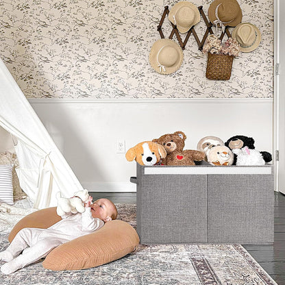 85L Large Toy Storage Box with Lid & Dividers, Grey & White