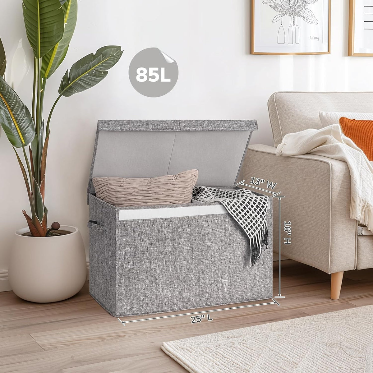 85L Large Toy Storage Box with Lid & Dividers, Grey & White