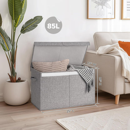 85L Large Toy Storage Box with Lid & Dividers, Grey & White