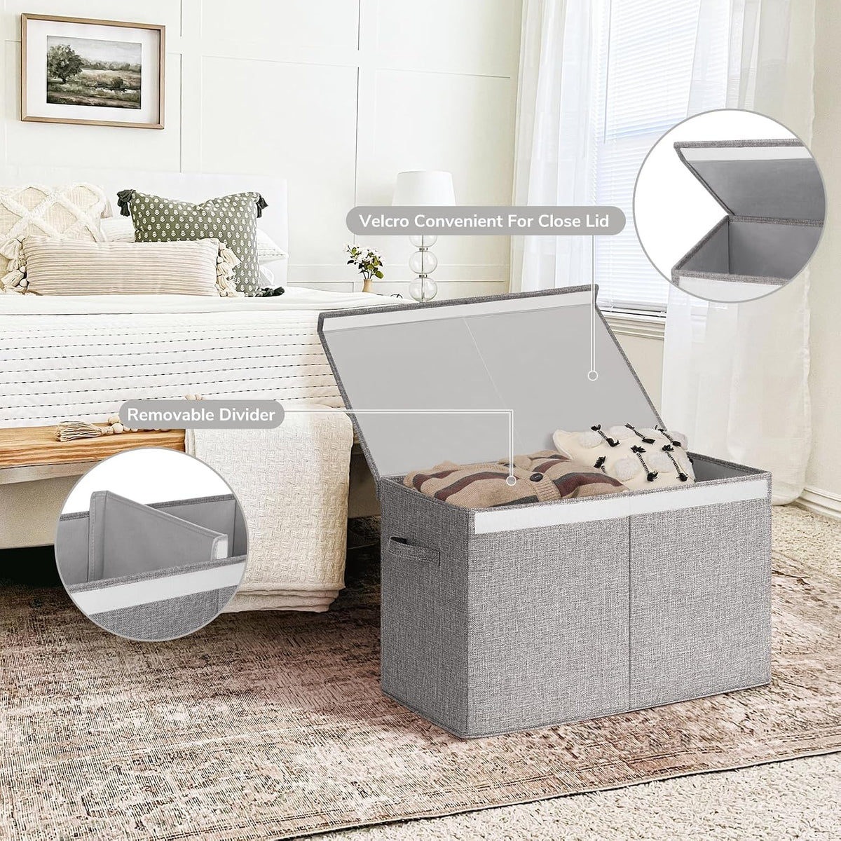 85L Large Toy Storage Box with Lid & Dividers, Grey & White