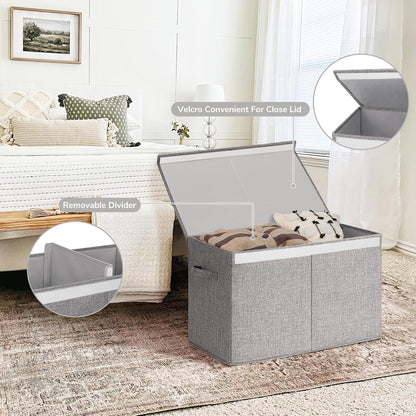 85L Large Toy Storage Box with Lid & Dividers, Grey & White
