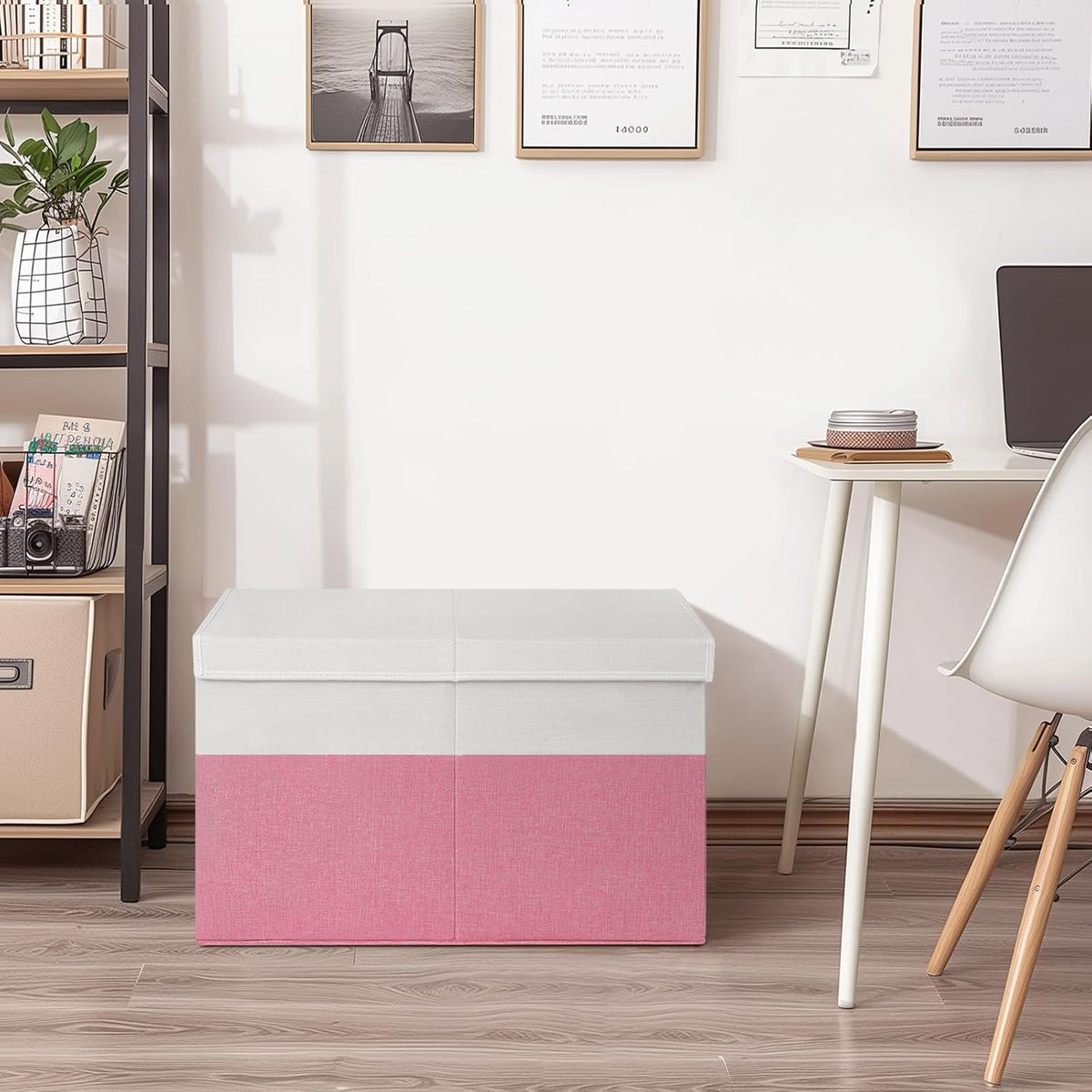 85L Large Toy Storage Box with Lid & Dividers, Grey & White