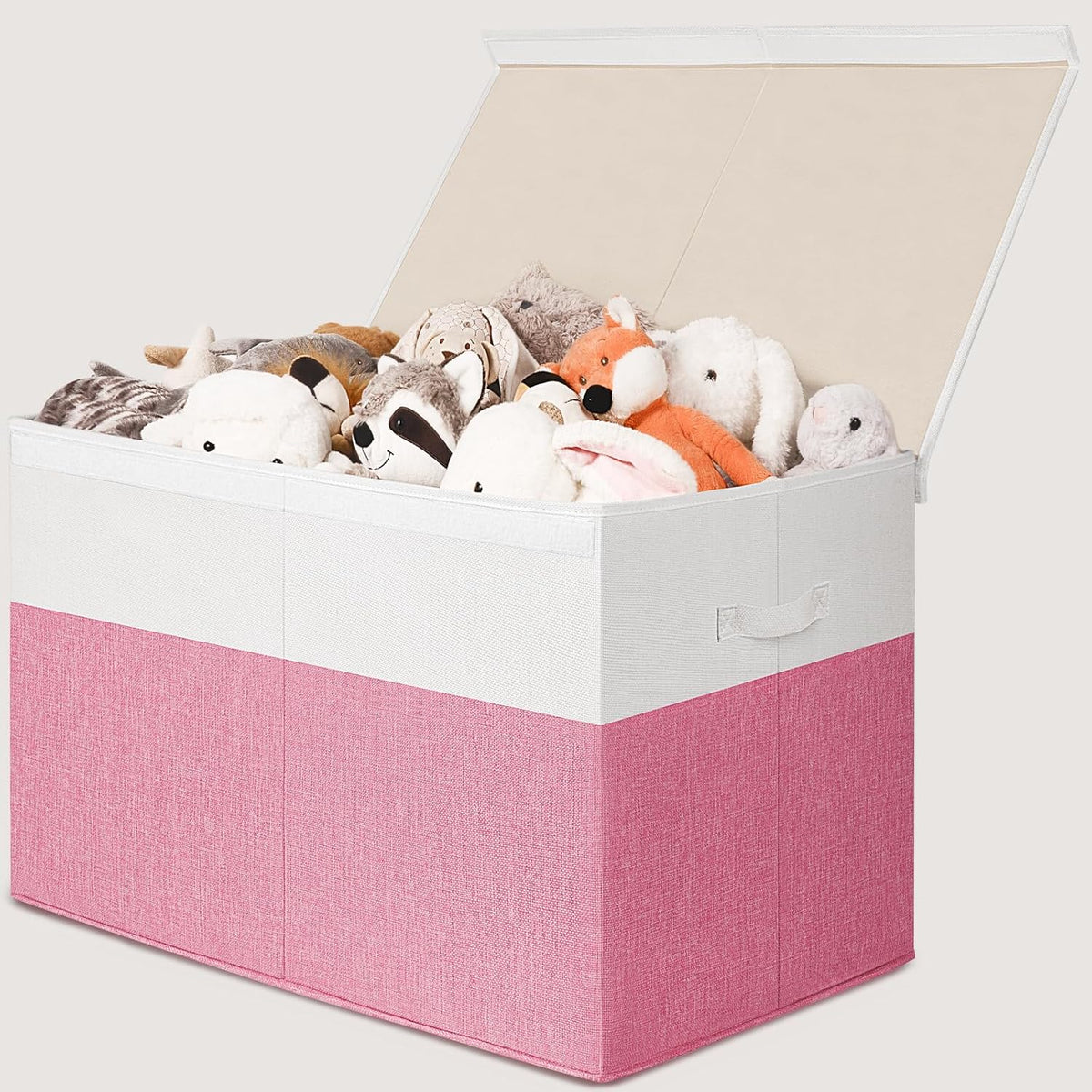 85L Large Toy Storage Box with Lid & Dividers, Grey & White