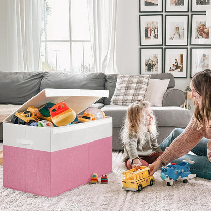85L Large Toy Storage Box with Lid & Dividers, Grey & White