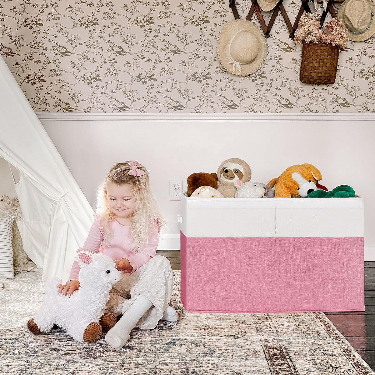85L Large Toy Storage Box with Lid & Dividers, Grey & White