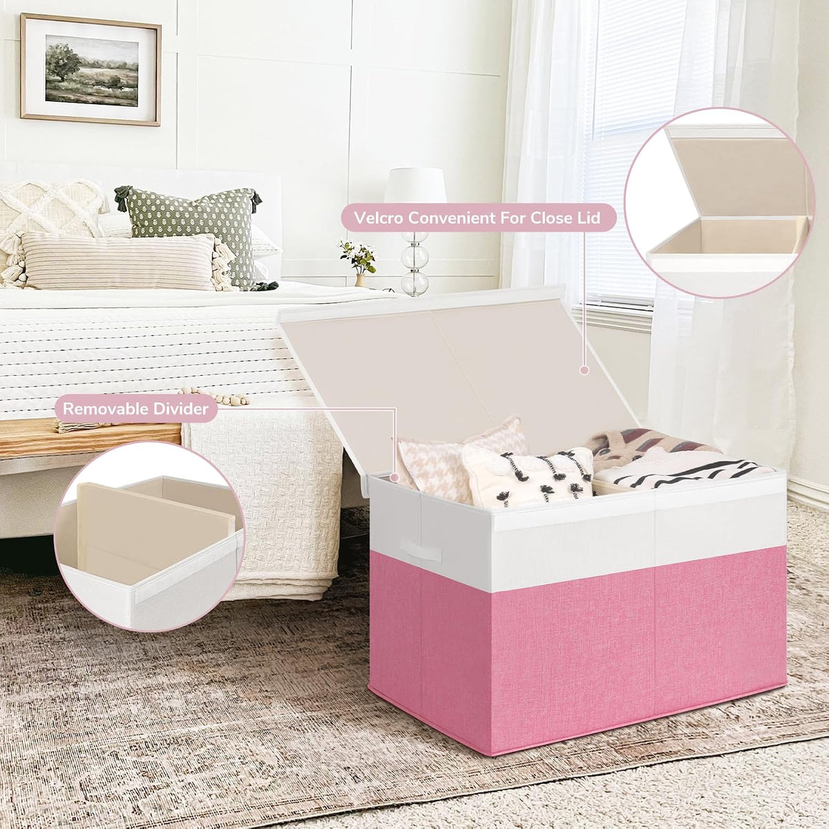 85L Large Toy Storage Box with Lid & Dividers, Grey & White