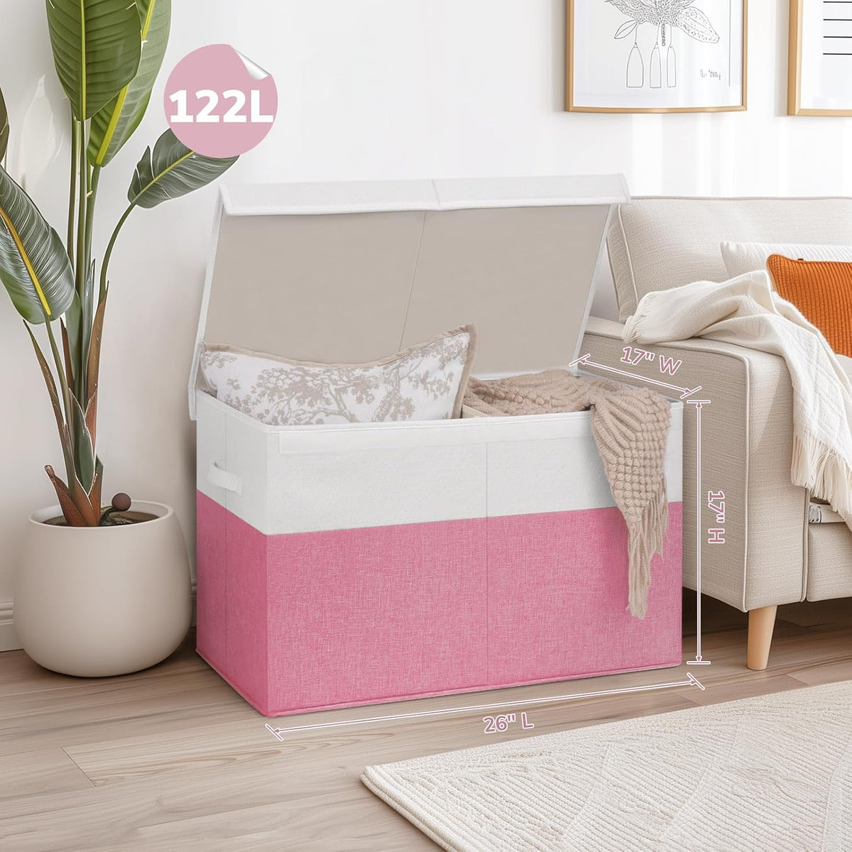 85L Large Toy Storage Box with Lid & Dividers, Grey & White