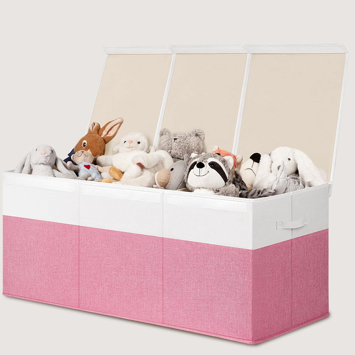 85L Large Toy Storage Box with Lid & Dividers, Grey & White