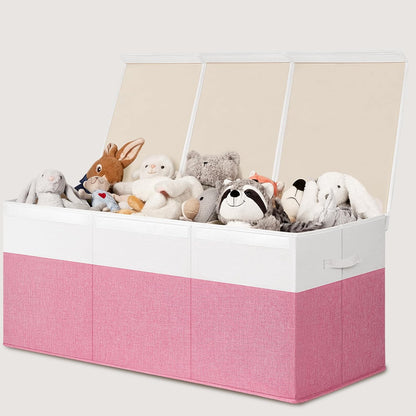 85L Large Toy Storage Box with Lid & Dividers, Grey & White