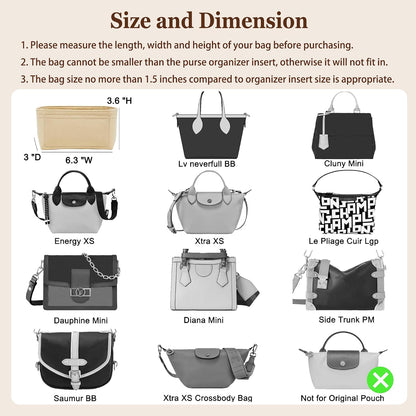 Purse Organizer Insert for Handbags & Base Shaper 2pc Set, Felt Neverfull MM Organizer Insert, Tote Bag Organizer with Zipper Pocket and Bottle Holder, Fit Speedy 30 Neverfull MM and More,Beige-L