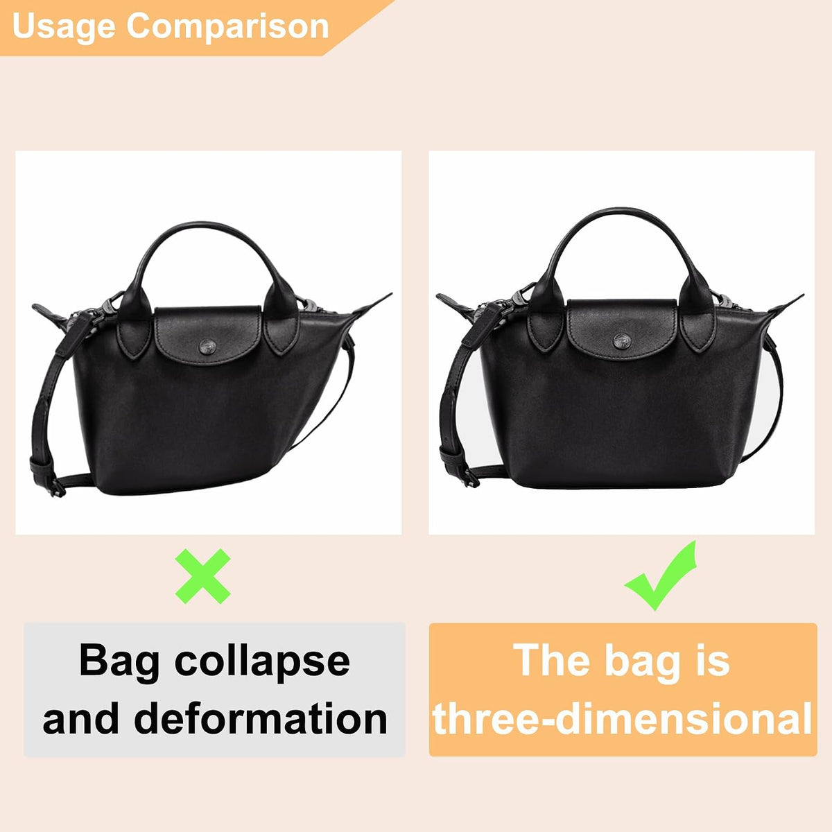 Purse Organizer Insert for Handbags & Base Shaper 2pc Set, Felt Neverfull MM Organizer Insert, Tote Bag Organizer with Zipper Pocket and Bottle Holder, Fit Speedy 30 Neverfull MM and More,Beige-L