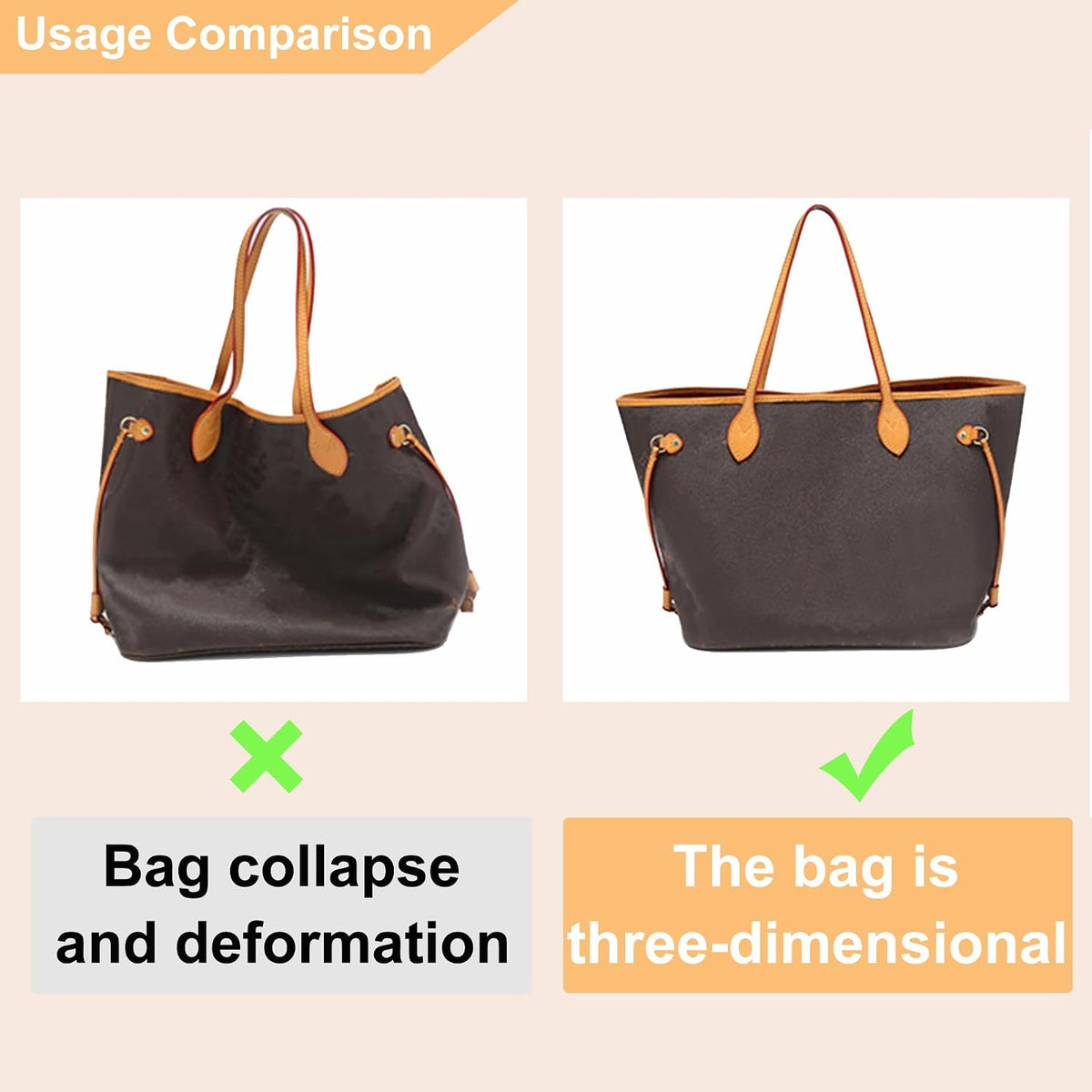 Purse Organizer Insert for Handbags & Base Shaper 2pc Set, Felt Neverfull MM Organizer Insert, Tote Bag Organizer with Zipper Pocket and Bottle Holder, Fit Speedy 30 Neverfull MM and More,Beige-L