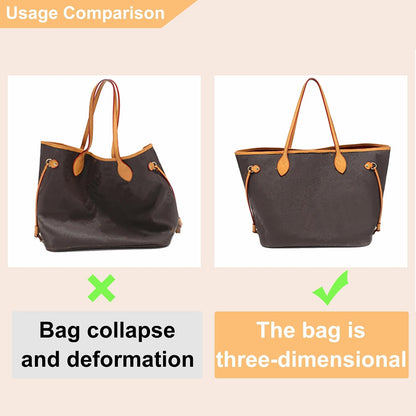 Purse Organizer Insert for Handbags & Base Shaper 2pc Set, Felt Neverfull MM Organizer Insert, Tote Bag Organizer with Zipper Pocket and Bottle Holder, Fit Speedy 30 Neverfull MM and More,Beige-L