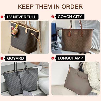 Purse Organizer Insert for Handbags & Base Shaper 2pc Set, Felt Neverfull MM Organizer Insert, Tote Bag Organizer with Zipper Pocket and Bottle Holder, Fit Speedy 30 Neverfull MM and More,Beige-L