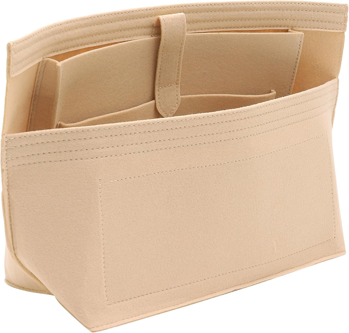 Purse Organizer Insert for Handbags & Base Shaper 2pc Set, Felt Neverfull MM Organizer Insert, Tote Bag Organizer with Zipper Pocket and Bottle Holder, Fit Speedy 30 Neverfull MM and More,Beige-L
